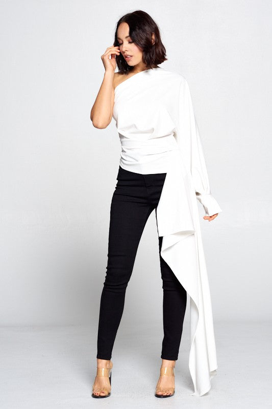 One Shoulder Long Sleeve Top