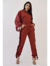 Load image into Gallery viewer, French Terry Fringe Detail Hoodie Top and Jogger Pants Set
