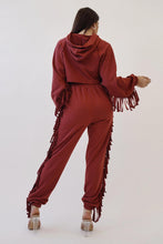 Load image into Gallery viewer, French Terry Fringe Detail Hoodie Top and Jogger Pants Set
