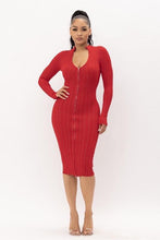 Load image into Gallery viewer, Rhinestone Zip Up Midi Dress
