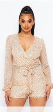 Load image into Gallery viewer, Long sleeved Sequin Romper with Self Tie Belt
