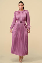 Load image into Gallery viewer, SATIN PLEATED MOCK NECK LONG DRESS W/ NECK DETAILS
