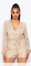 Load image into Gallery viewer, Long sleeved Sequin Romper with Self Tie Belt

